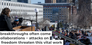 At the University of Minnesota, researchers, scientists and other supporters protested against proposed cuts to scientific research funding. Michael Siluk/UCG/Universal Images Group via Getty Images